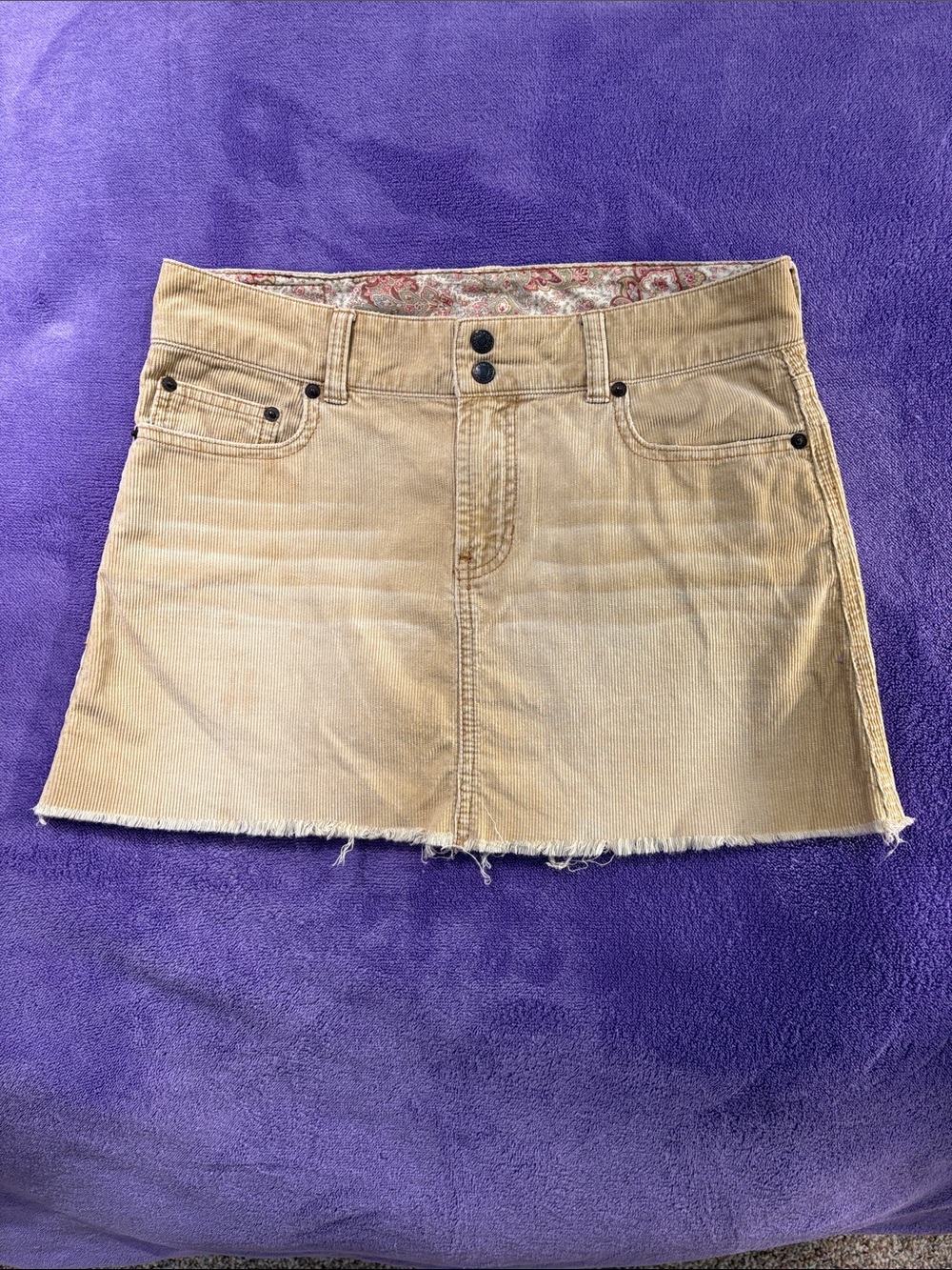 Vintage Y2k Abercrombie & Fitch Tan Corduroy Mini Skirt with Raw Hem